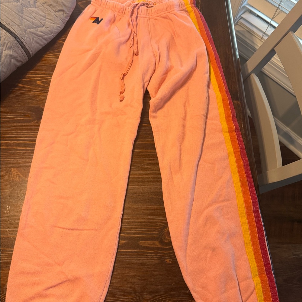 Aviator Nation Pink Joggers with Rainbow Stripe
